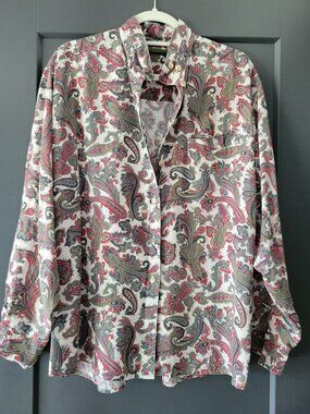 Vintage Outback  Paisley High Collar Blouse Retro 1990s Cowgirl Western